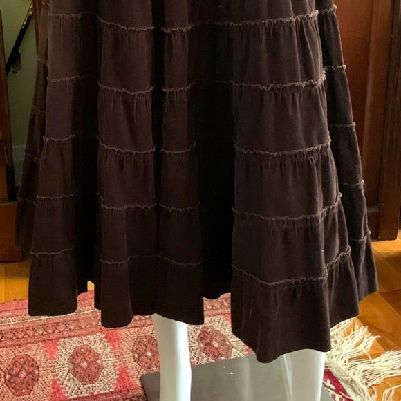 Chocolate brown color real cordroy midi skirt with multiple tiered ruffles US M - Picture 3 of 7